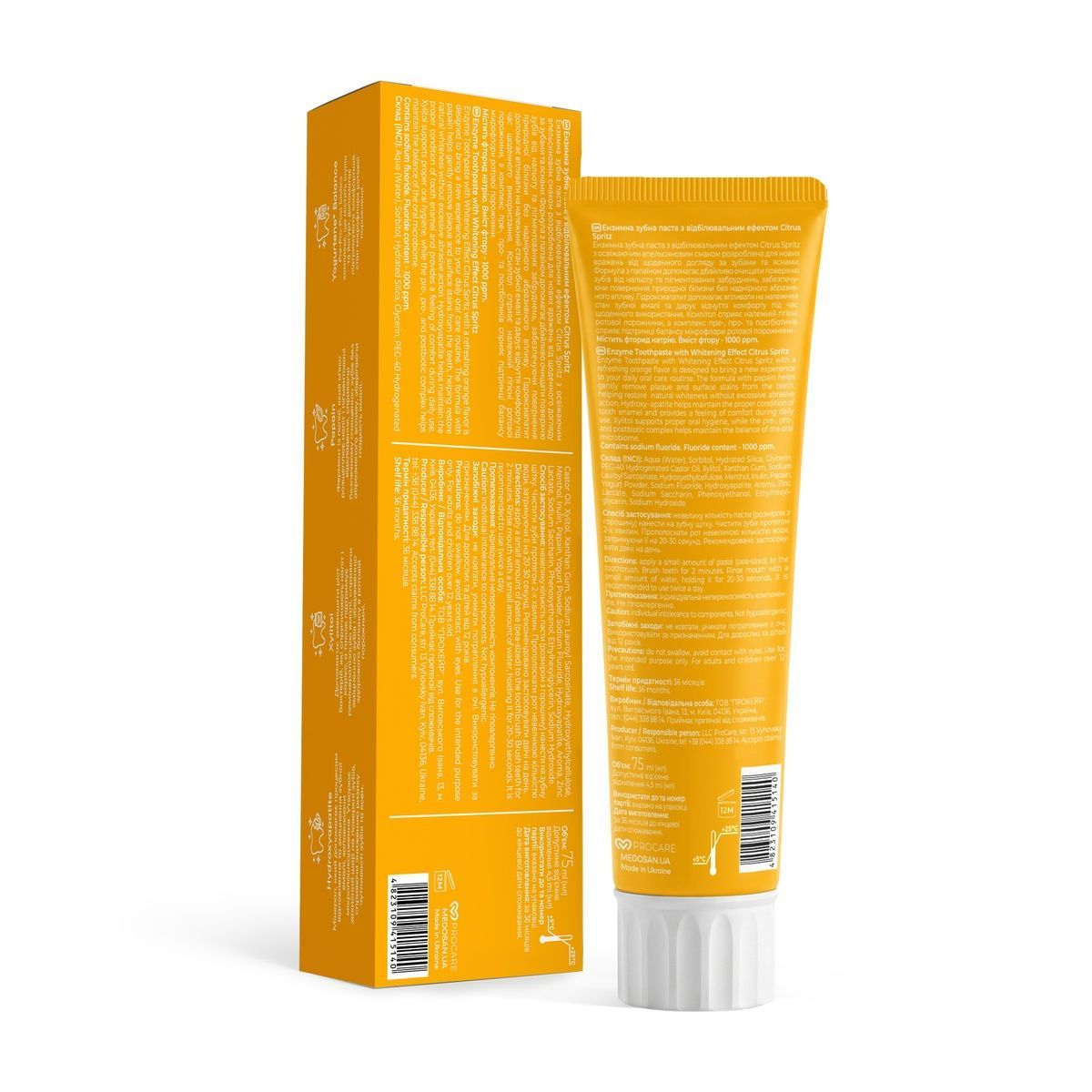 Энзимная зубная паста с отбеливающим эффектом Citrus Spritz Medosan 75 мл 4823109415140 фото