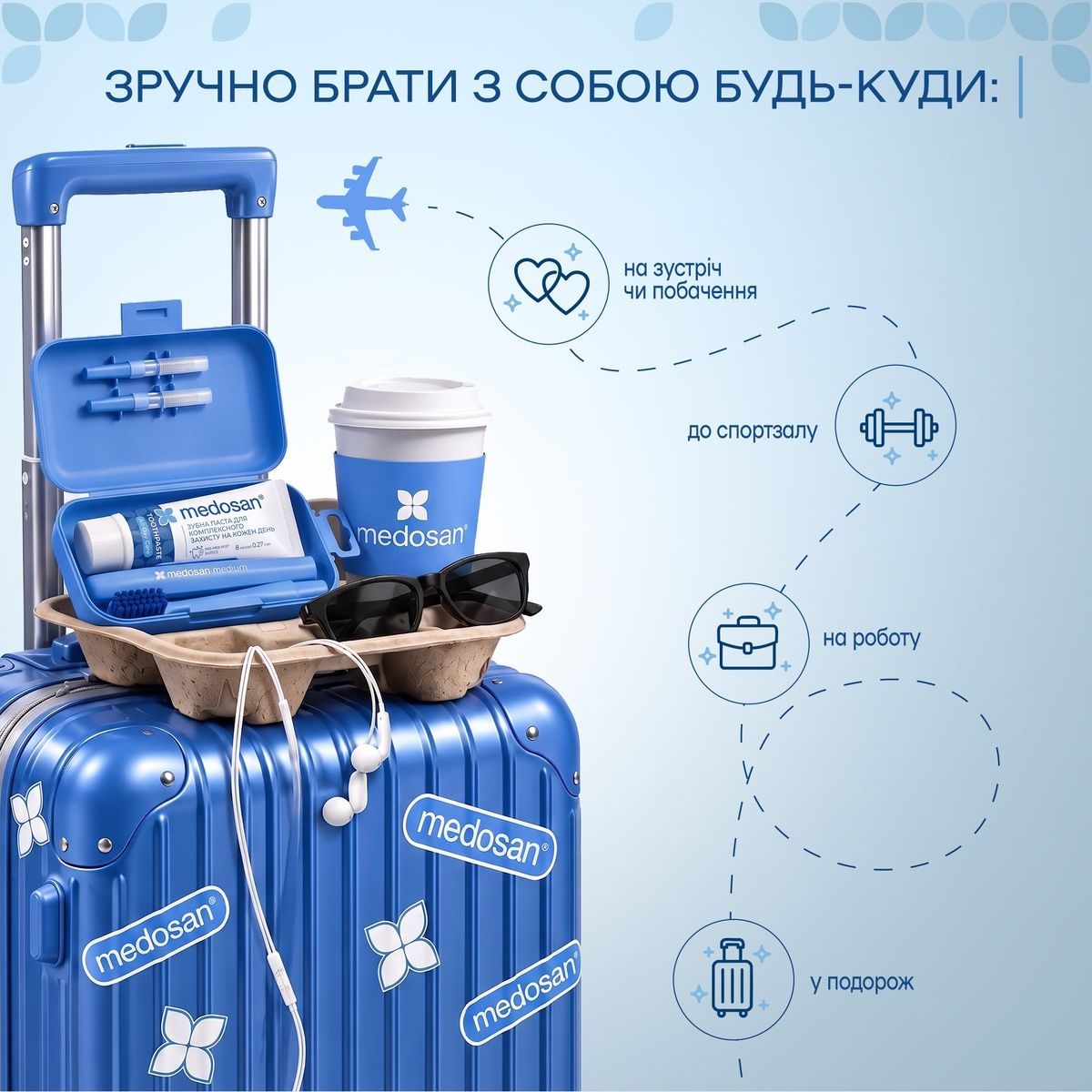 Набор дорожный для ухода за полостью рта Blue All-Day Care Medosan 4823109414457 фото