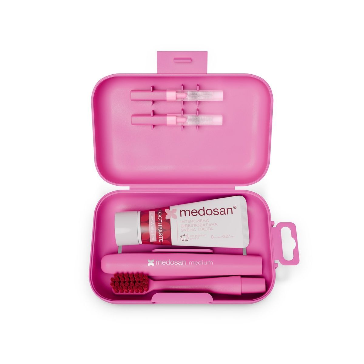 Набір дорожній для догляду за ротовою порожниною Pink LumiWhite Pro Medosan 4823109414440 фото